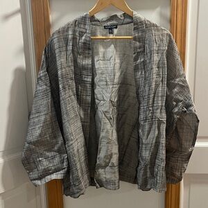 Eileen Fisher Elegant Silky Black and Gray Textured Open Blouse